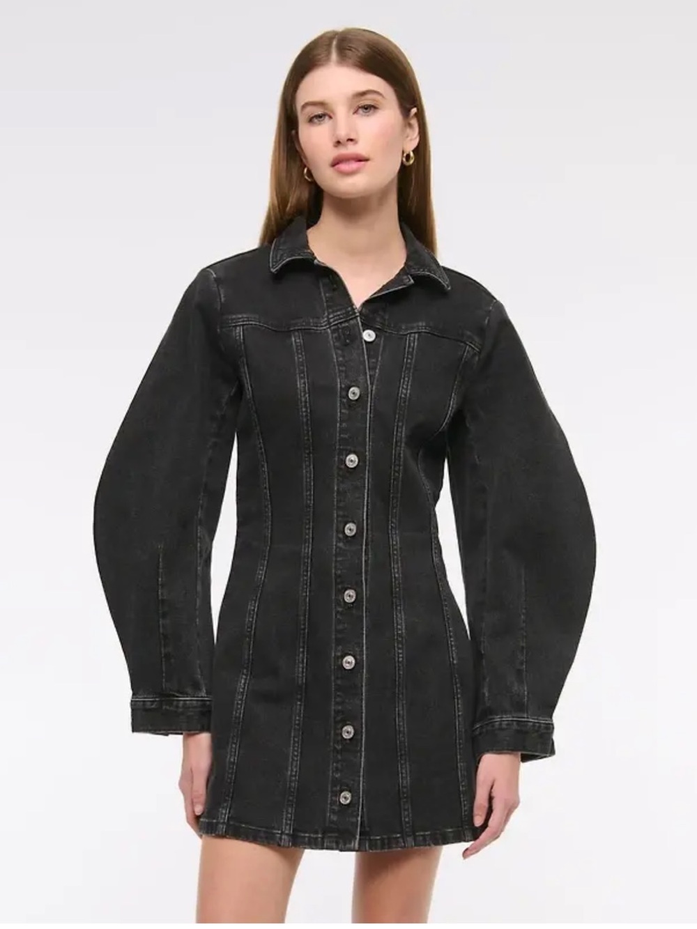 Abercrombie Barrel Sleeve Black Denim Shirt Mini Dress NWT Sz Small